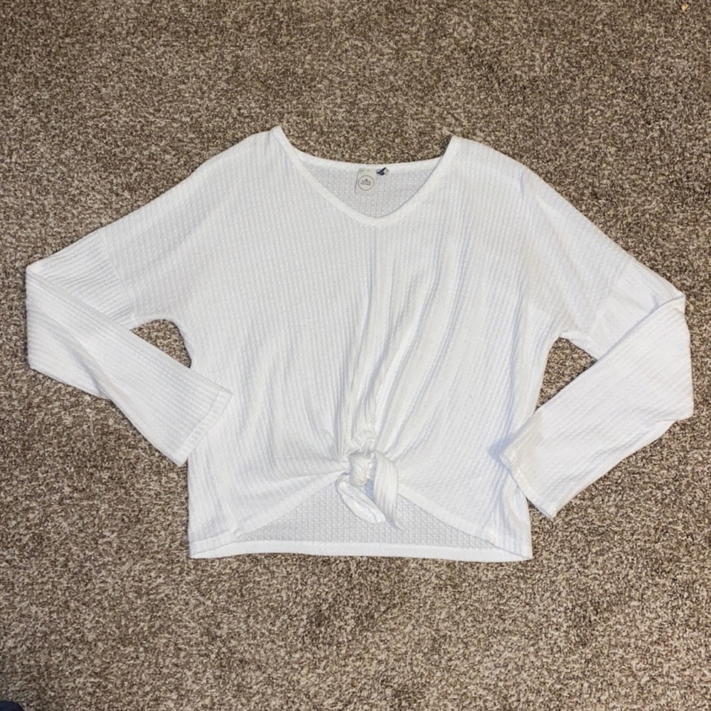 Off White Tie Front Sweater Top